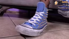 Play Brunette Katy in lingerie teases with her Italian feet, smoking and ignoring while her toes dance close to your face